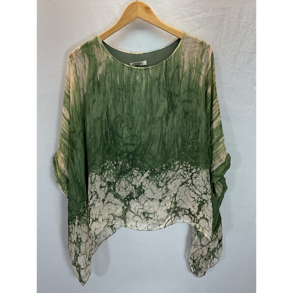 Meo Meli Italian Womens Size L Silk Blend Caftan Sheer with Camisole Green Artsy